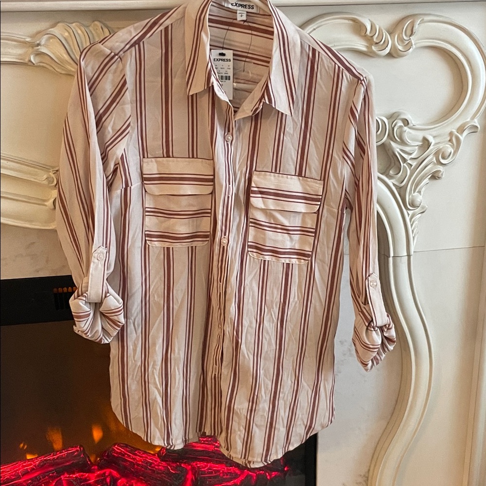 Express Womens Casual Striped Blouse- Rust Stripes